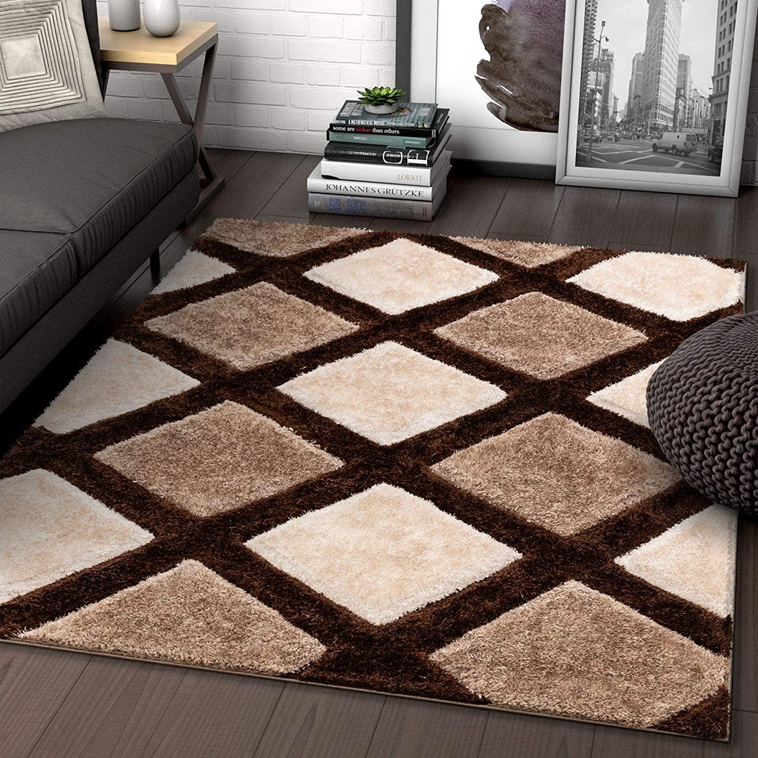 Carpet trends brown geomatrical shaggy